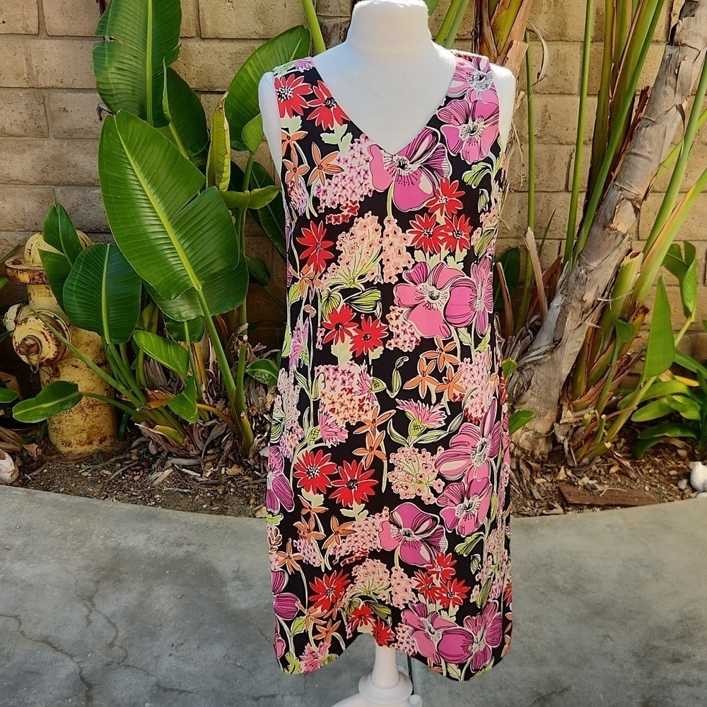 Lilly Pulitzer Lena Dress size 4 Flower Market Sleeveless Midi V Neck Silk